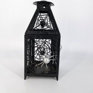 Spider Web Lantern Candle Holder Black Metal Halloween Home Decor Gothic 8"